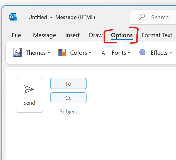 Outlook - New Email - Options